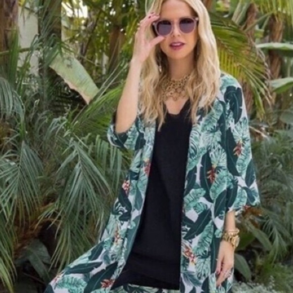 ✨🏝️ Racheal Zoe Palm Leaf Longline Kimono 👘 OS ✨🌴 NWOT🌴 - Picture 6 of 11